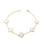 14K Yellow Gold Mother Of Pearl Five Flower Bracelet 7In 2.5Dwt