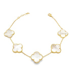 10K Yellow Gold Five  Mother Of Pearl Flowers Bracelet 7In 2.9Dwt