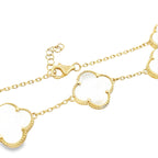 10K Yellow Gold Five  Mother Of Pearl Flowers Bracelet 7In 2.9Dwt