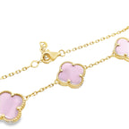14K Yellow Gold Pink Five Flower Bracelet 7In 4.6Dwt
