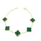 10K Yellow Gold Five Green Flowers Bracelet 7In 3.6Dwt