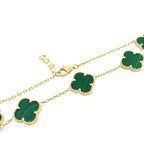 10K Yellow Gold Five Green Flowers Bracelet 7In 3.6Dwt