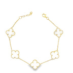 10K Yellow Gold Medium Five White Flowers Bracelet 8In 5.3Dwt