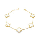 10K Yellow Gold Medium Five White Flowers Bracelet 8In 5.3Dwt