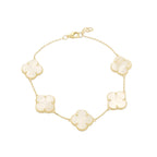 10K Yellow Gold Mother Of Pearl Flowers Bracelet 7In 3.1Dwt