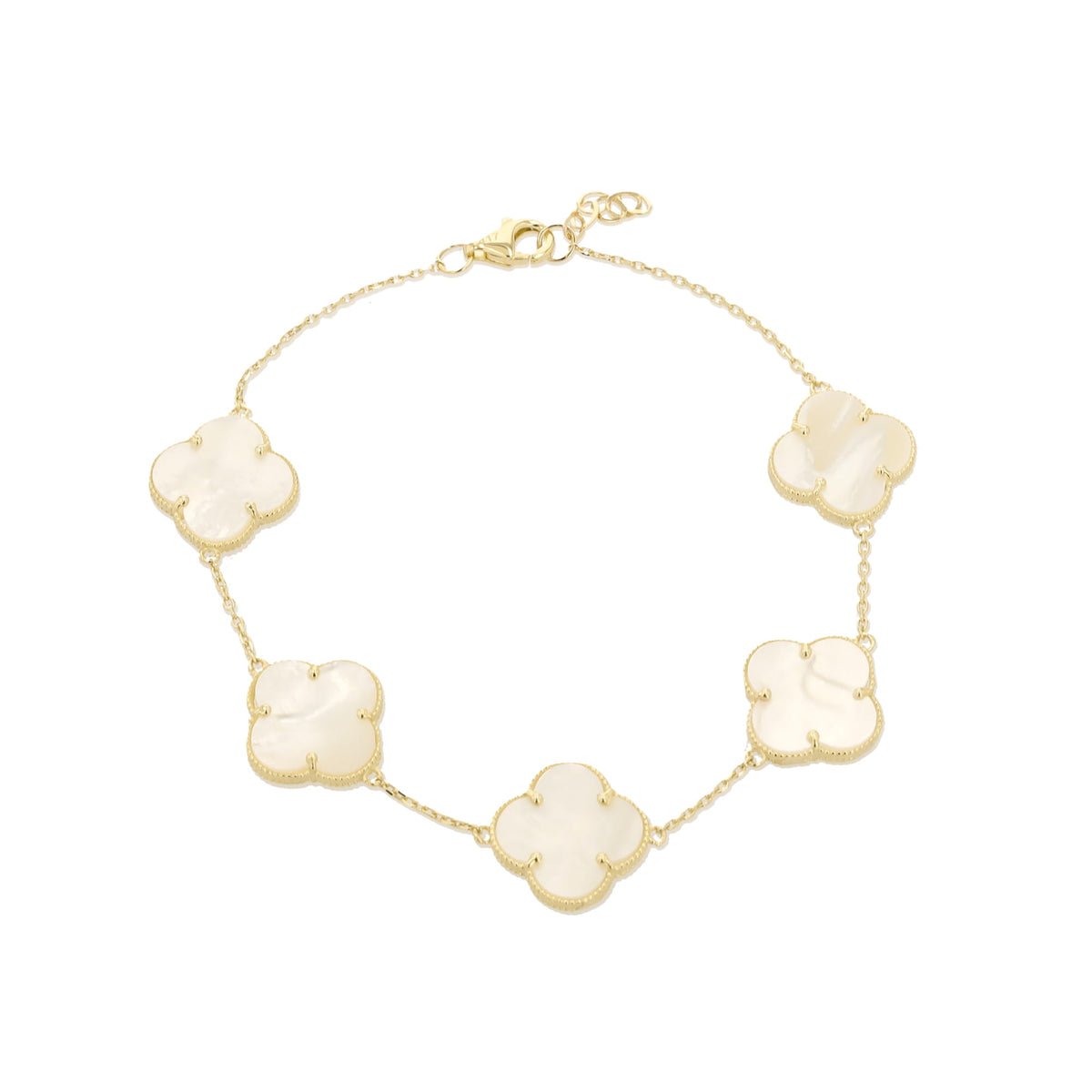 10K Yellow Gold Mother Of Pearl Flowers Bracelet 7In 3.1Dwt