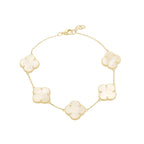 10K Yellow Gold Mother Of Pearl Flowers Bracelet 7In 3.1Dwt
