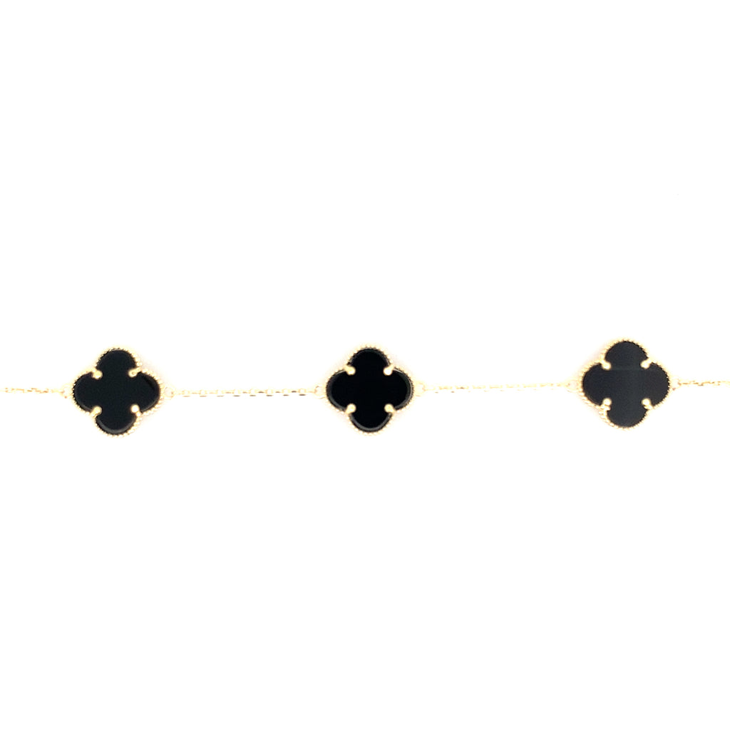 10K Yellow Gold Five Black Flowers Bracelet 7In 2.8Dwt