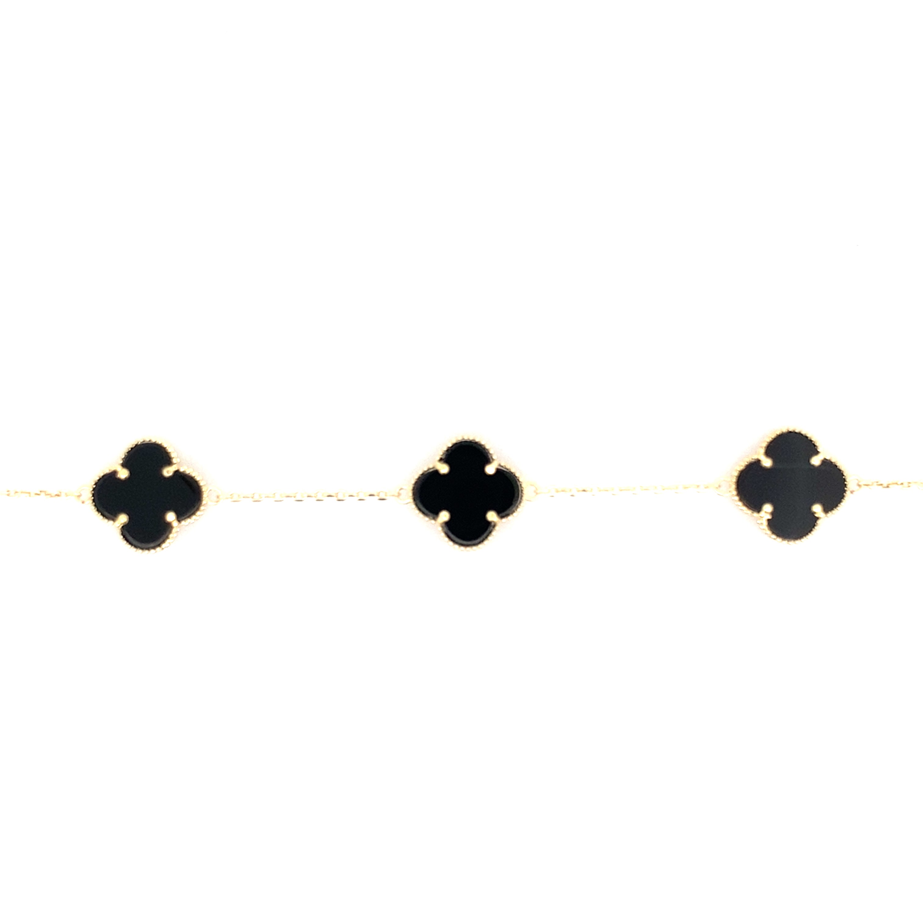 10K Yellow Gold Five Black Flowers Bracelet 7In 2.8Dwt
