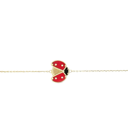 10K Yellow Gold Large Ladybug Cable Link Bracelet 7.5In 1.5Dwt