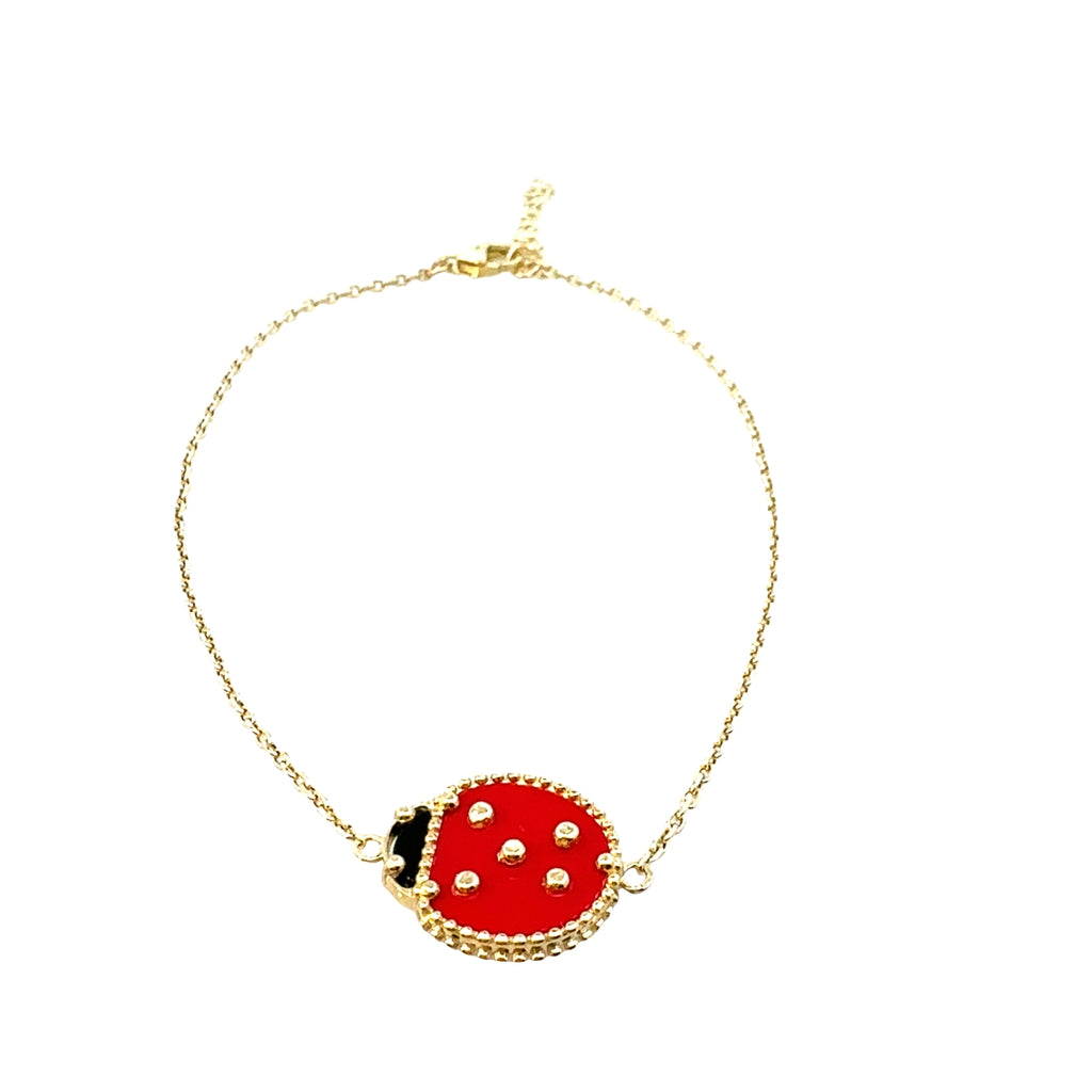 10K Yellow Gold Medium Ladybug Cable Link Bracelet 7.5In 1.3Dwt