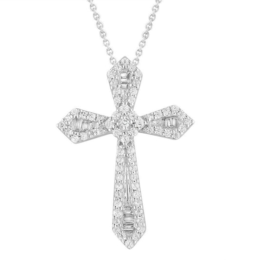 LADIES PENDANT 0.25CT ROUND/BAGUETTE DIAMOND 10K WHITE GOLD