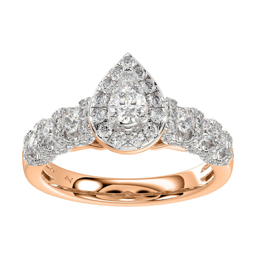 LADIES RING1.00CT PEAR/ROUND DIAMOND 14K ROSE GOLD