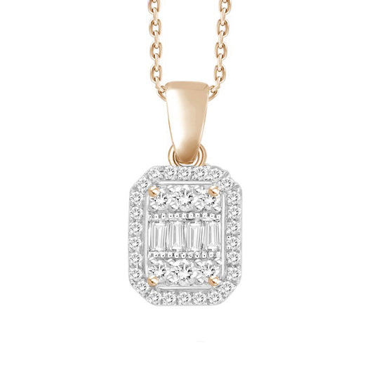 LADIES PENDANT WITH CHAIN 0.20CT ROUND/BAGUETTE DIAMOND 10K ROSE GOLD
