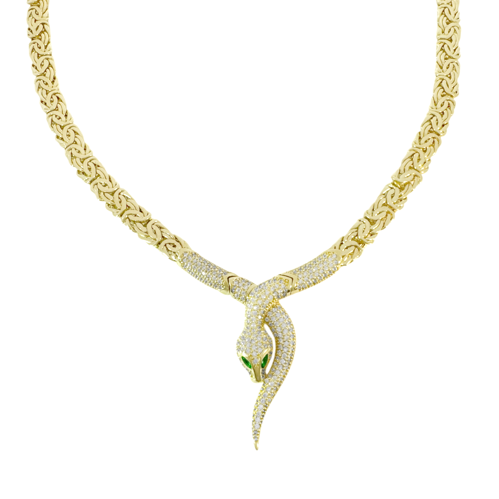 14K Yellow Gold Snake Byzantine Link Necklace 18In 11.9Dwt