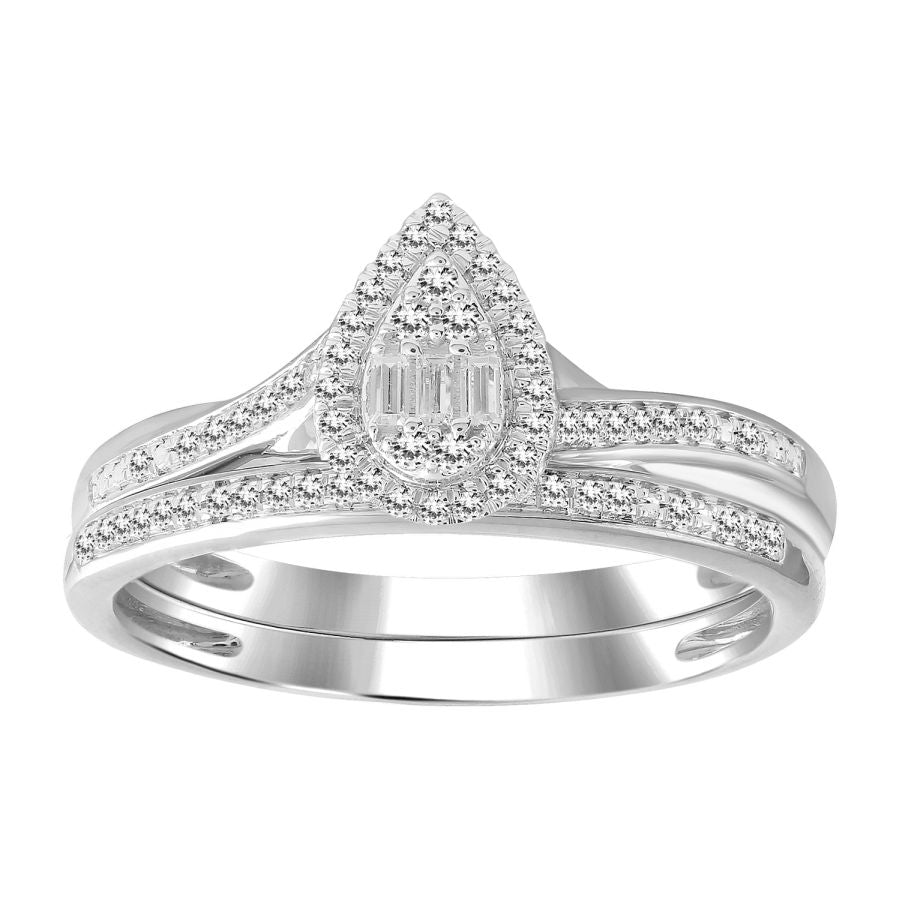 LADIES BRIDAL SET 0.15CT ROUND DIAMOND 10K WHITE GOLD
