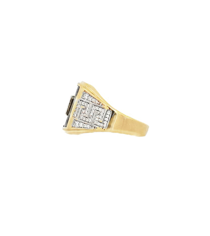 10K Yellow Gold Sq Onyx & Cubic Zirconia Mens Ring Size 11 4.4Dwt