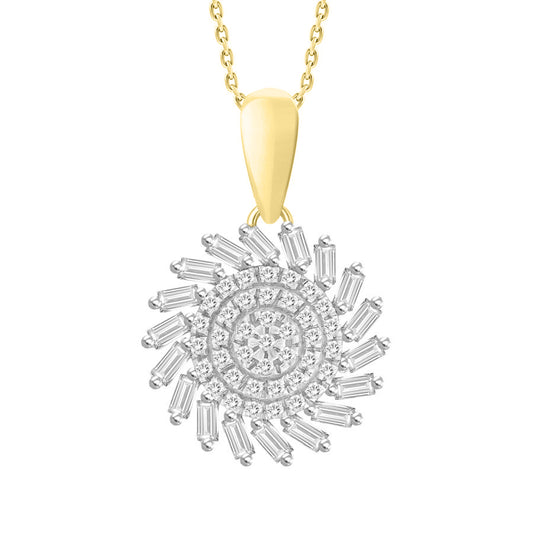 LADIES PENDANT WITH CHAIN 0.25CT ROUND/BAGUETTE DIAMOND 10K YELLOW GOLD