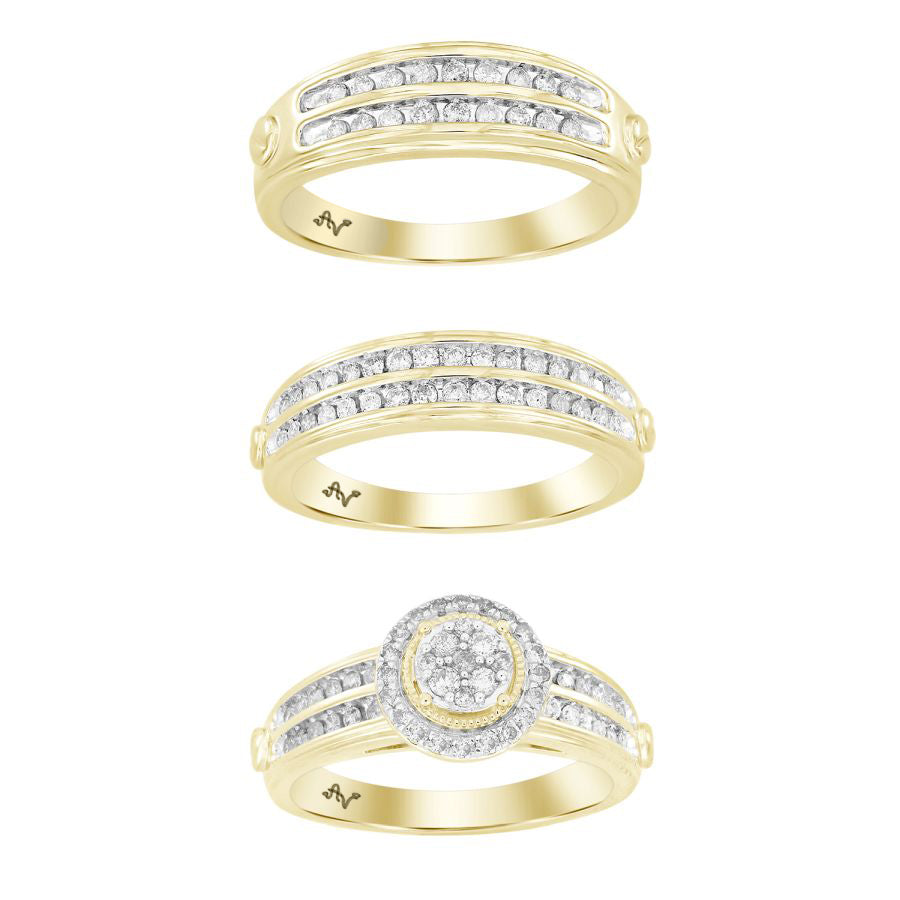 LADIES TRIO SET 1.00CT ROUND DIAMOND 10K YELLOW GOLD