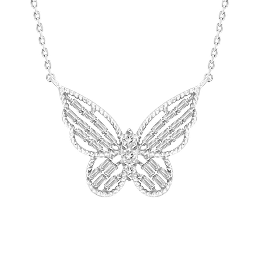 LADIES NECKLACE 0.25CT ROUND/BAGUETTE DIAMOND 14K WHITE GOLD (SI QUALITY)