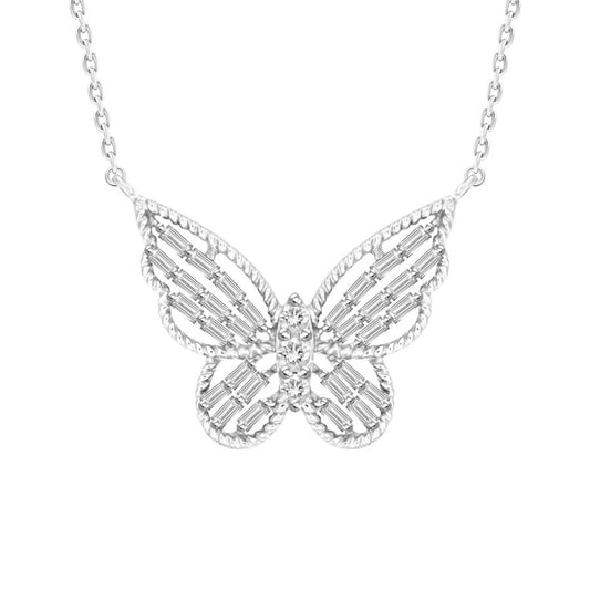 LADIES NECKLACE 0.25CT ROUND/BAGUETTE DIAMOND 14K WHITE GOLD (SI QUALITY)