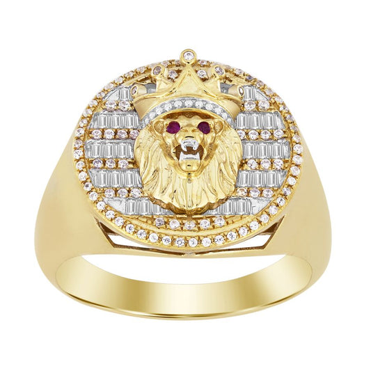 MEN'S RING 0.50CT ROUND/BAGUETTE DIAMOND 10K YELLOW GOLD