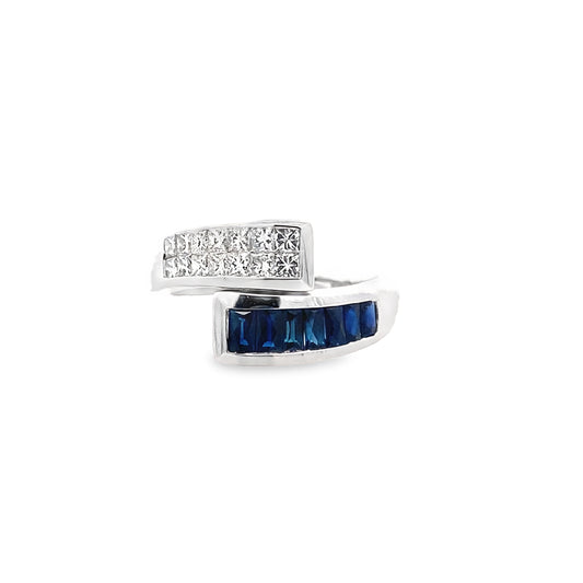 0.51Ctw Dinc/ 0.87Ctw Sadc 14K White Gold Dia & Sapphires Ring Size E7 3.6Dwt