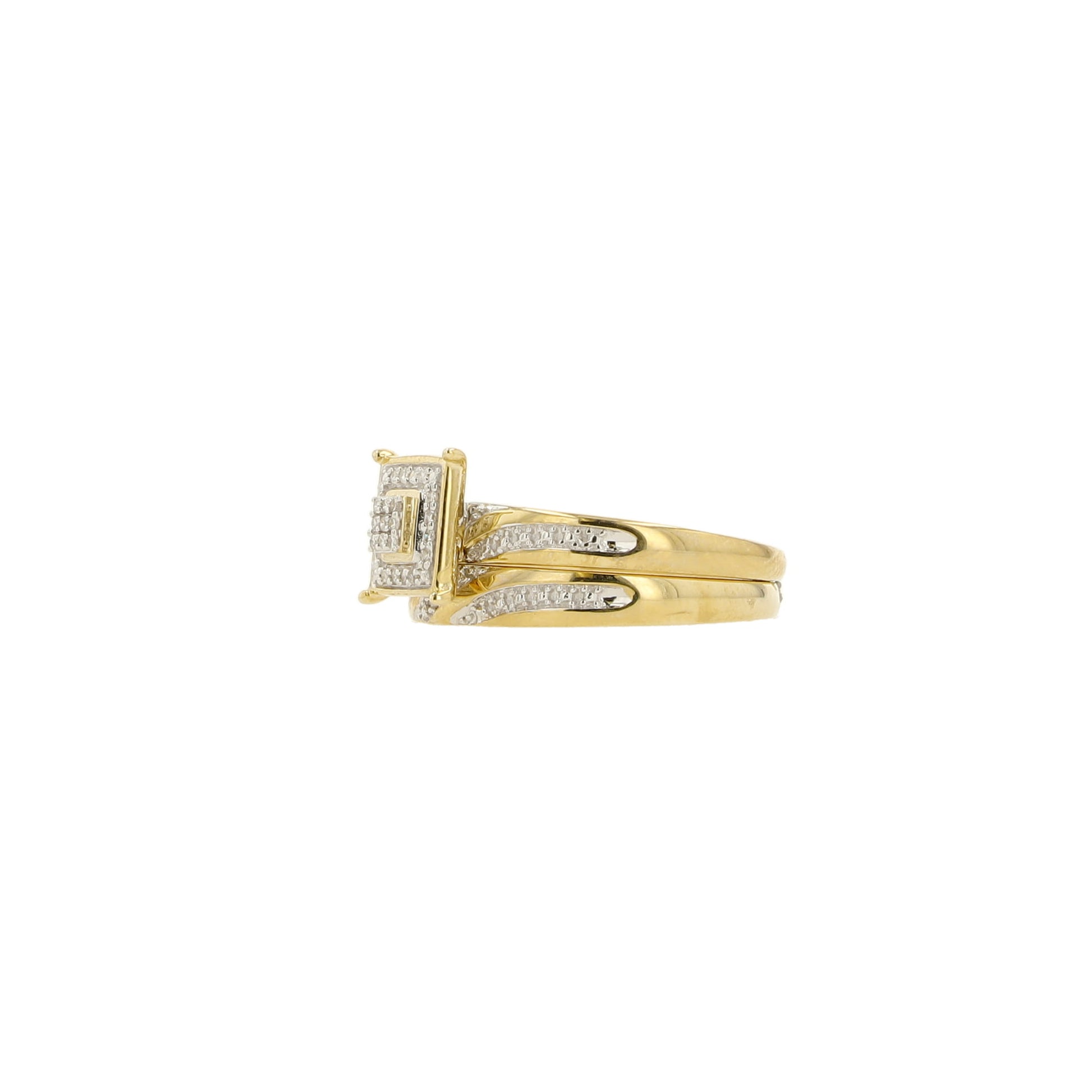 0.07Ctw 10K Yellow Gold Diamond Trio Wedding Set Size 7 &10 3.3Dwt