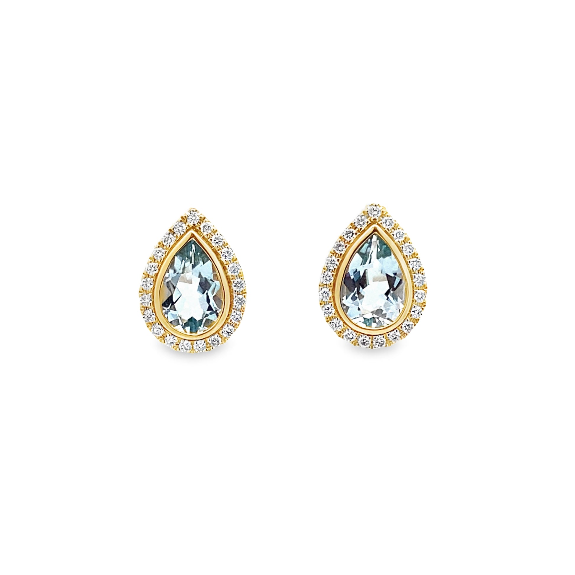 2.12 Aqpr/0.31Ctw Dird 14K Yellow Gold Aquamarine & Dia Earrings 2.0Dwt