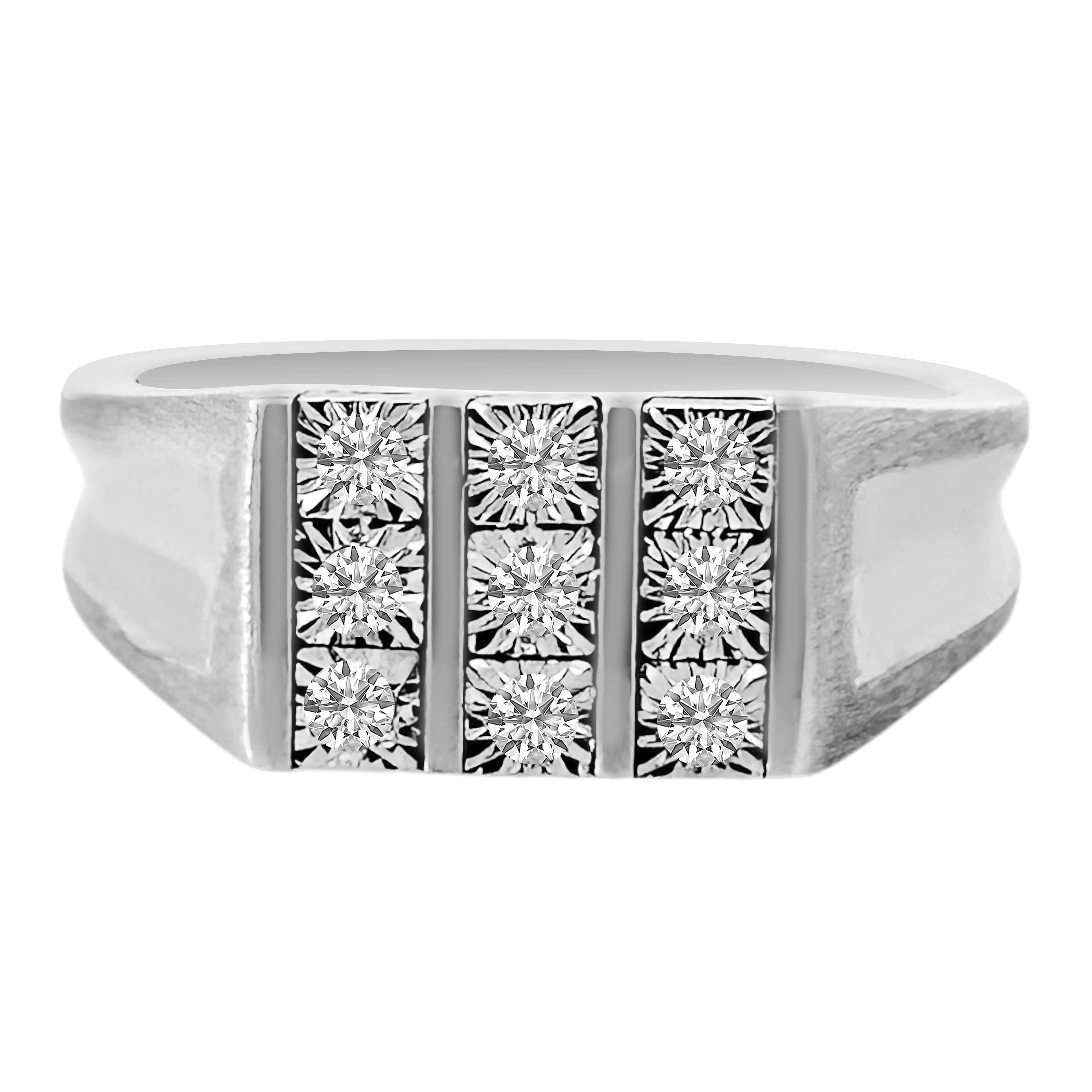 0.15Ct 10K White Gold Mens Diamond Square Fashion Rings Size 10 3.9Dwt