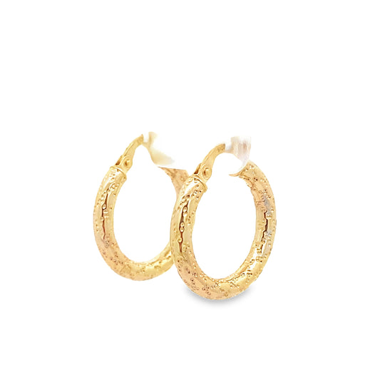 10K Yellow Gold 3X20mm Diamond Cut Hoop Earrings