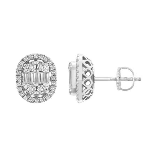 LADIES EARRINGS 0.50CT ROUND/BAGUETTE DIAMOND 14K WHITE GOLD (SI QUALITY)