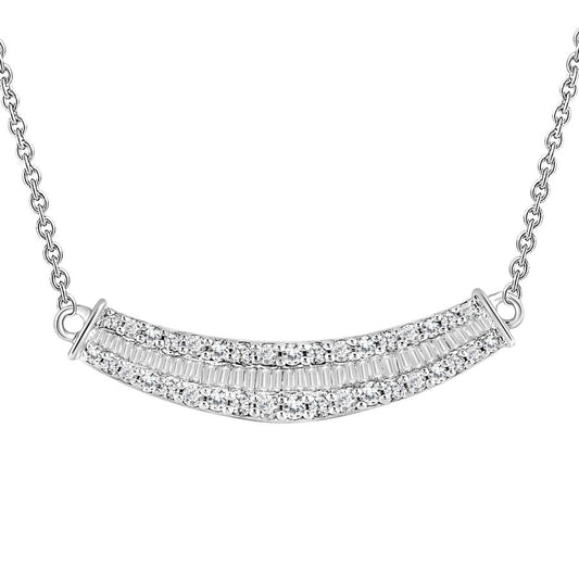 LADIES NECKLACE 0.50CT ROUND/BAGUETTE DIAMOND 14K WHITE GOLD (SI QUALITY)