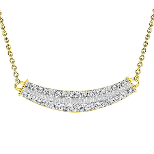 LADIES NECKLACE 0.50CT ROUND/BAGUETTE DIAMOND 14K YELLOW GOLD (SI QUALITY)