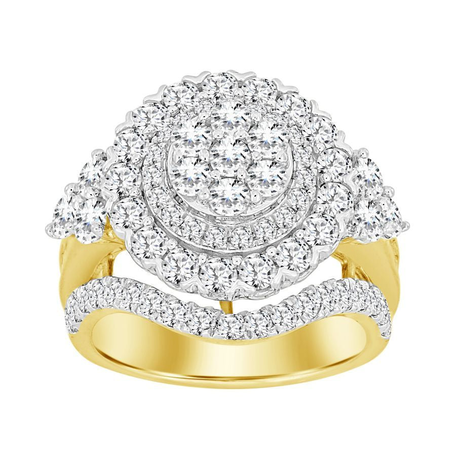 LADIES RING 3.00CT ROUND/BAGUETTE DIAMOND 10K YELLOW GOLD