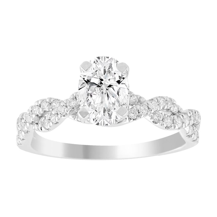 LADIES SEMI MOUNT RING 0.25CT ROUND/OVAL  DIAMOND 14K WHITE GOLD (CENTER STONE 1.00CT OVAL DIAMOND)