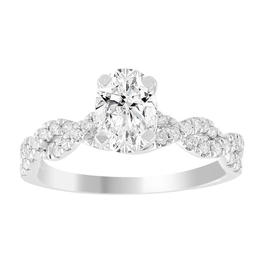 LADIES SEMI MOUNT RING 0.25CT ROUND/OVAL  DIAMOND 14K WHITE GOLD (CENTER STONE 1.00CT OVAL DIAMOND)