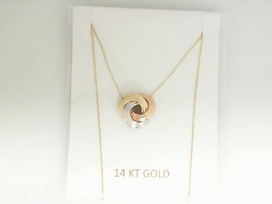 14K Tri Color 13Mm Love Knot Pendant Necklace 17.5In 0.7Dwt