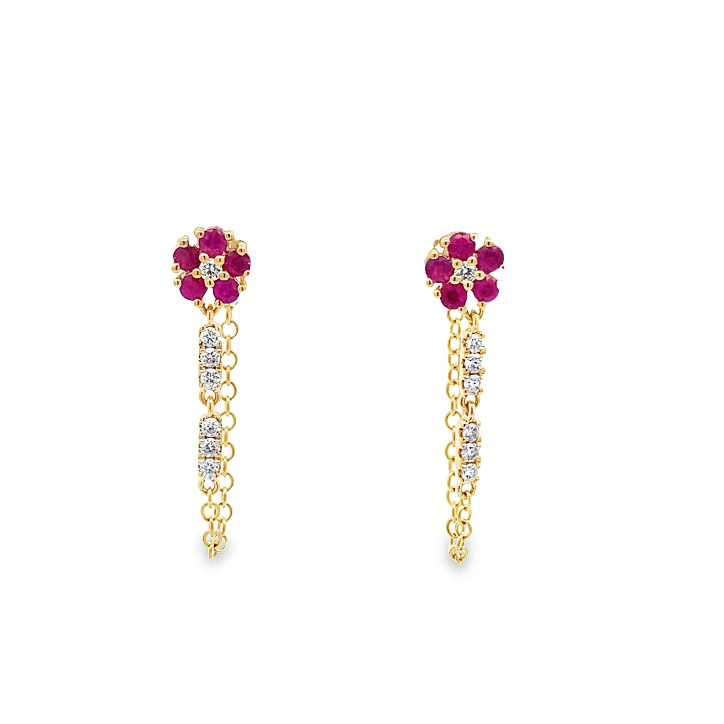 0.35 Rbrd/0.16 Ctw Dird 14K Yellow Gold Ruby & Diamond Flower Earrings