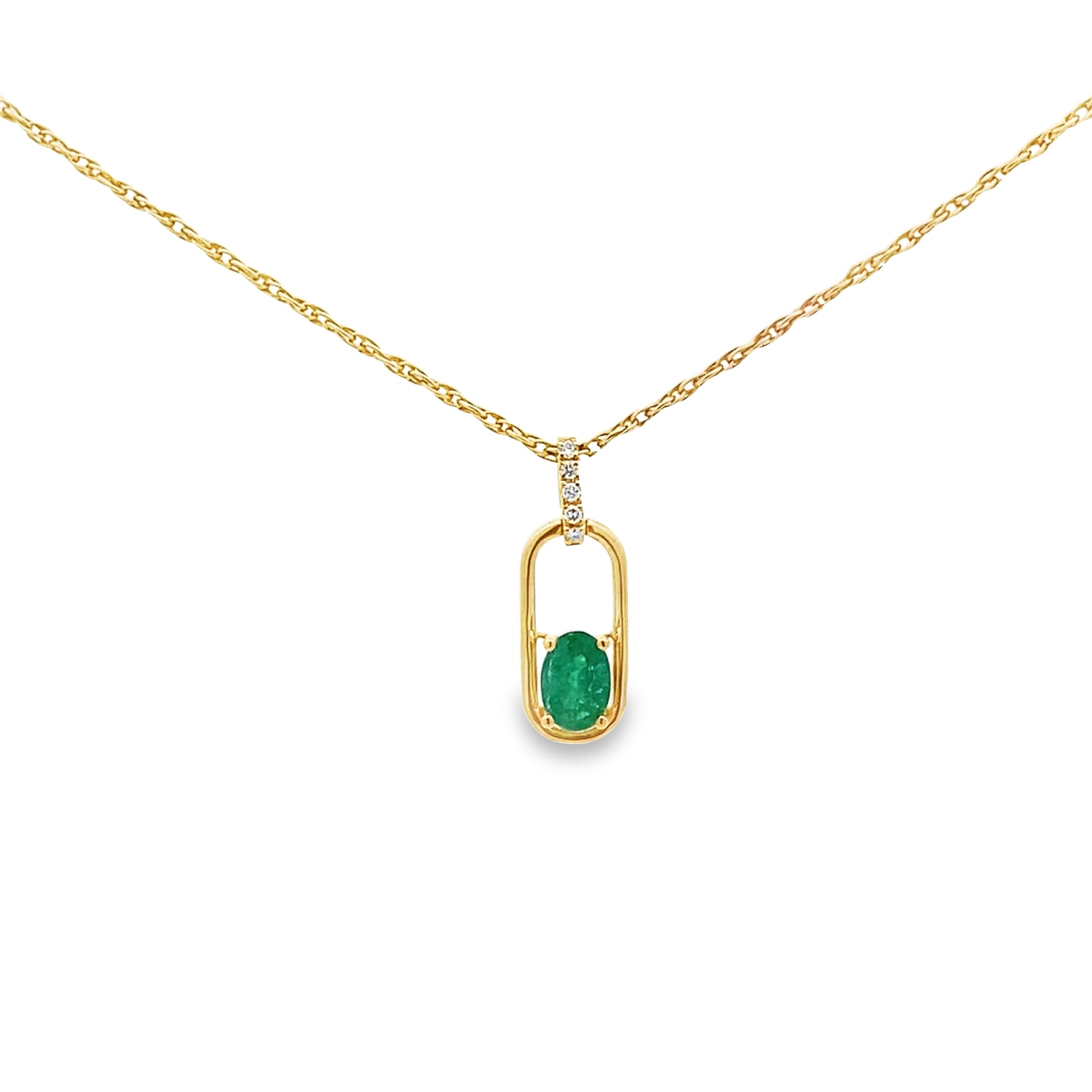 0.40 Emov/0.03 Ctw Dird 14K Yellow Gold Emerald & Diamond Pendant 0.7Dwt