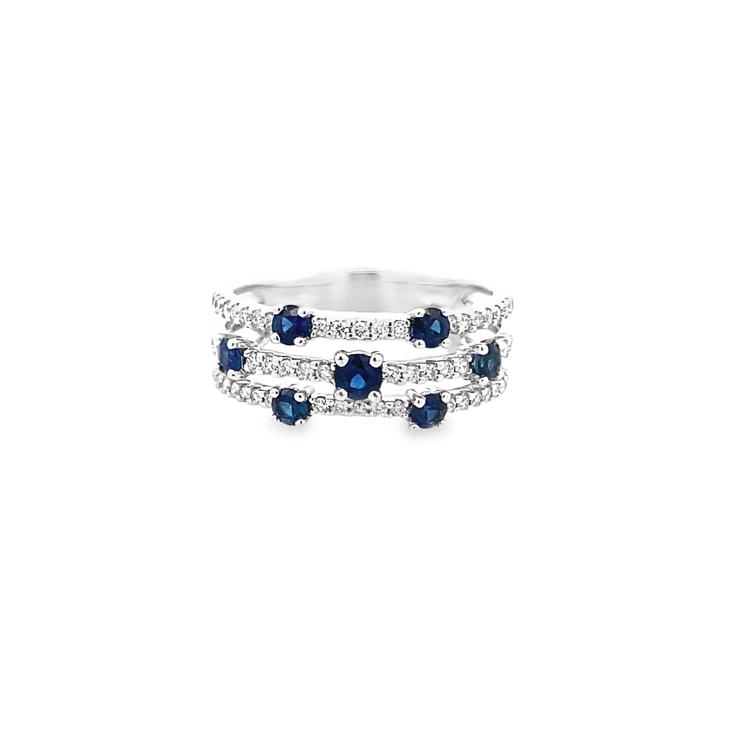 0.31Ctw Dird/ 0.61Ctw Sard 14K White Gold Dia & Sapphires Ring Size 7 2.9Dwt