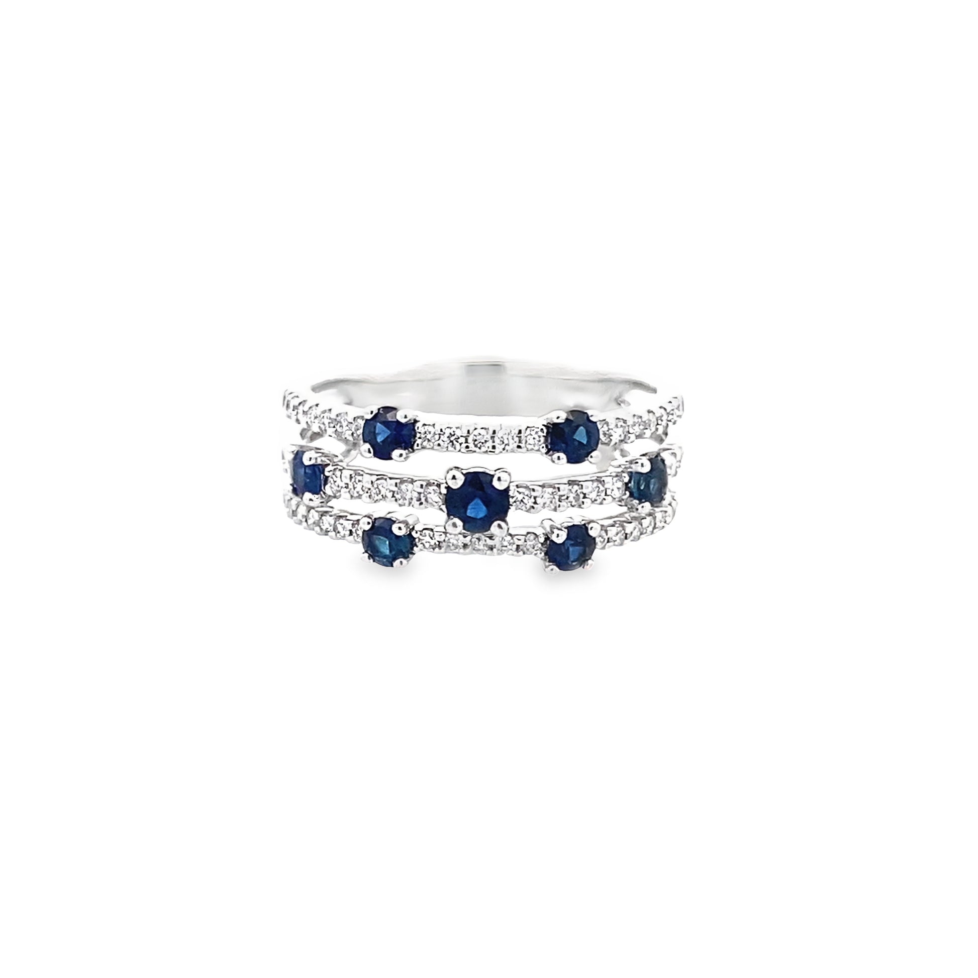 0.31Ctw Dird/ 0.61Ctw Sard 14K White Gold Dia & Sapphires Ring Size 7 2.9Dwt