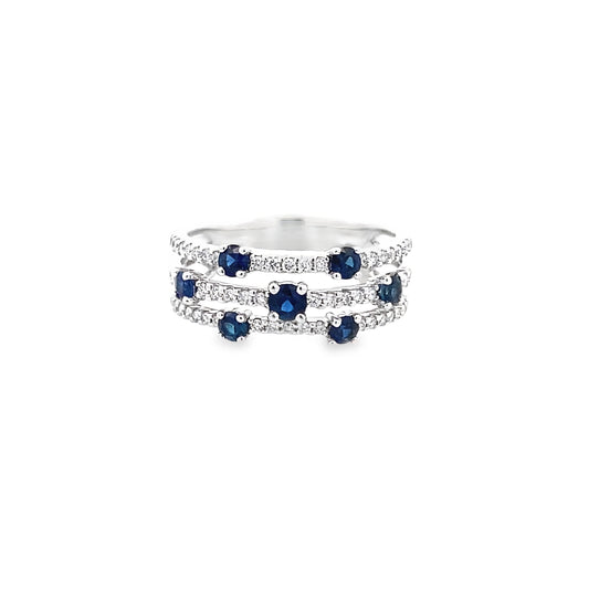 0.31Ctw Dird/ 0.61Ctw Sard 14K White Gold Dia & Sapphires Ring Size 7 2.9Dwt