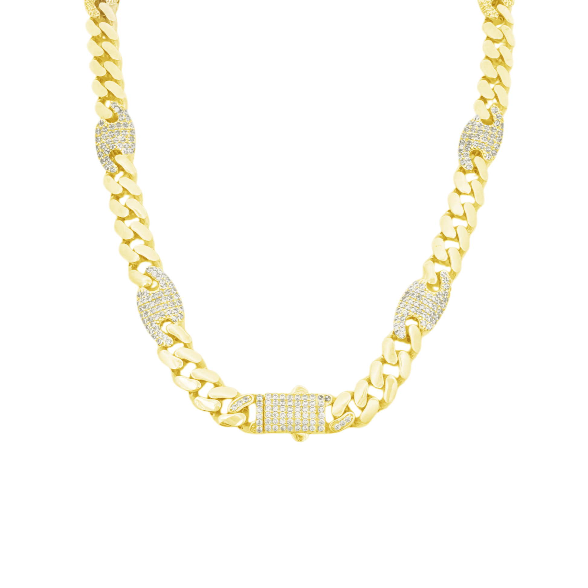10K Yellow Gold Cz Free Form Link Necklace 18In 17.3Dwt