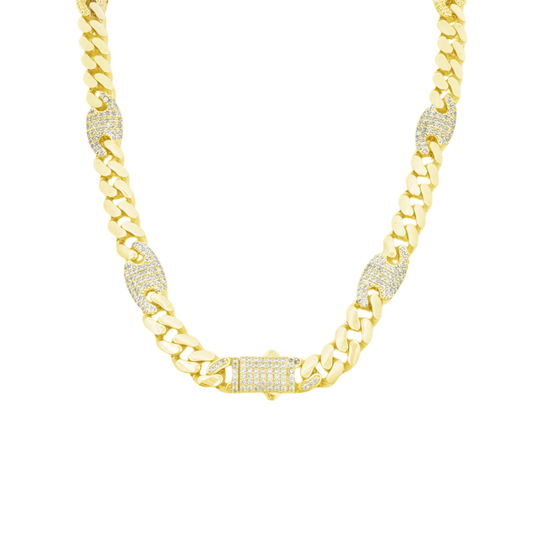 10K Yellow Gold Cz Free Form Link Necklace 18In 17.3Dwt