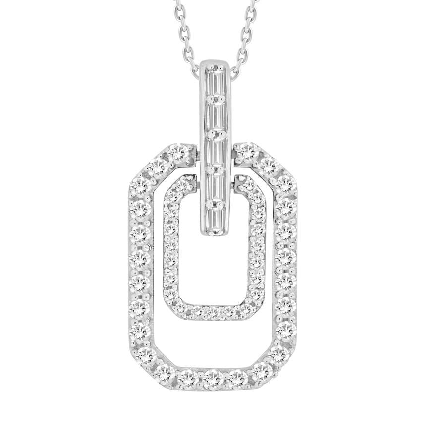 LADIES PENDANT WITH CHAIN 0.35CT ROUND/BAGUETTE DIAMOND 10K WHITE GOLD