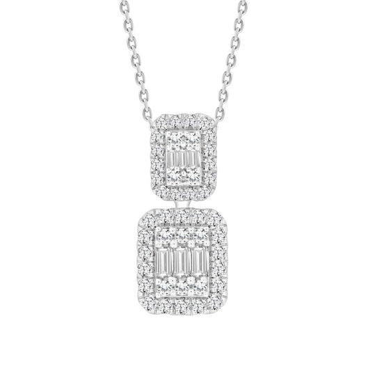 LADIES PENDANT WITH CHAIN 0.50CT ROUND/BAGUETTE DIAMOND 14K WHITE GOLD