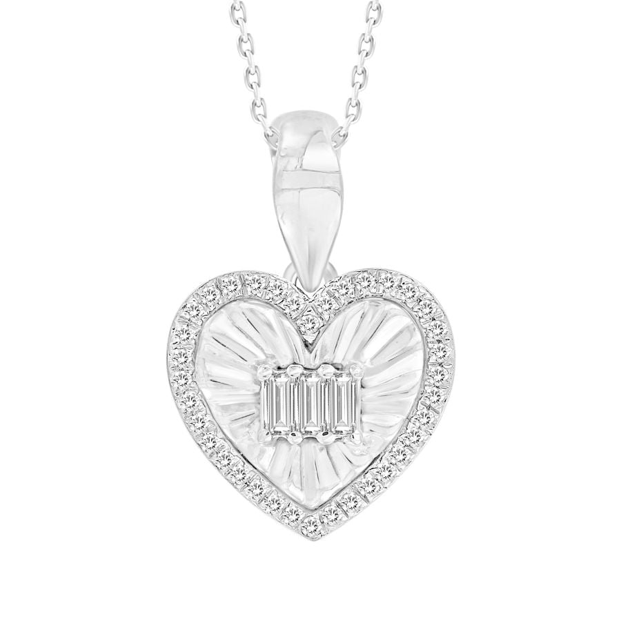 LADIES PENDANT WITH CHAIN 0.10CT ROUND/BAGUETTE DIAMOND 10K WHITE GOLD