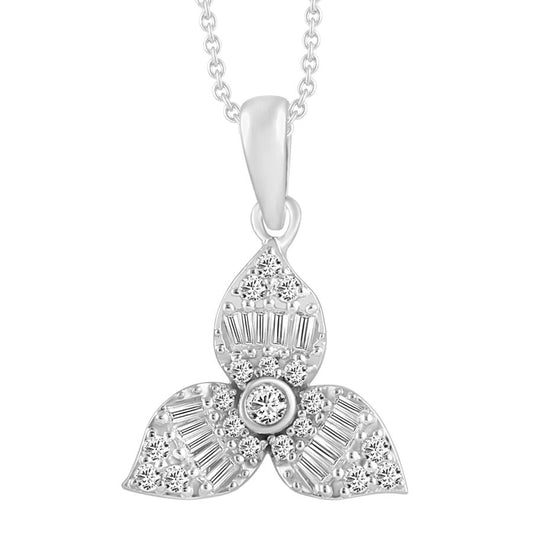 LADIES PENDANT WITH CHAIN 0.25CT ROUND/BAGUETTE DIAMOND 10K WHITE GOLD