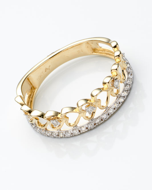 0.20 Ctw 10K Yellow Gold Diamond Heart Ring Size 7 1.1 Dwt